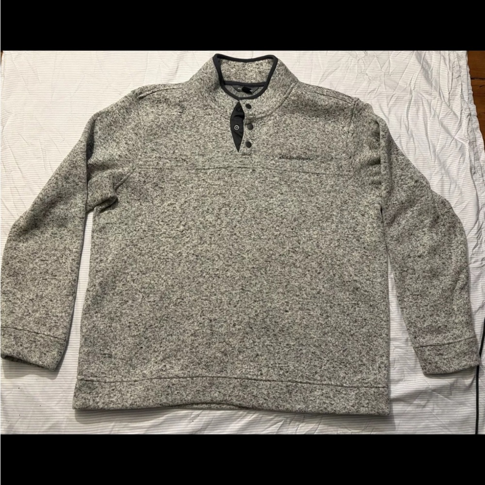 Eddie Bauer Mens Long Sleeve T-Shirt Quarter Button Up Size XL Grey